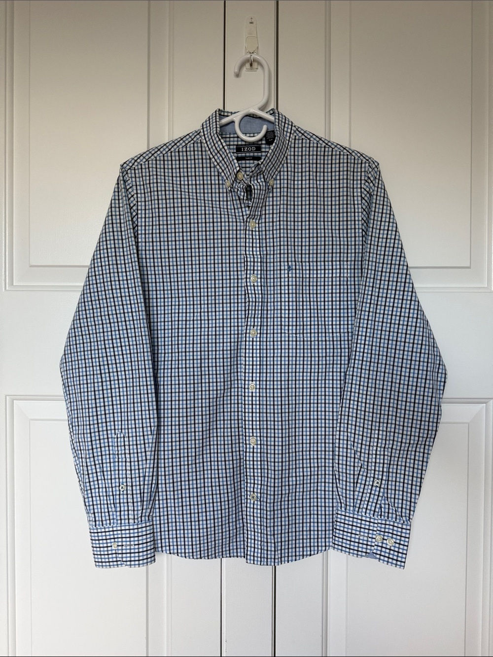 Izod Men’s Blue & White Plaid Button-Down Shirt